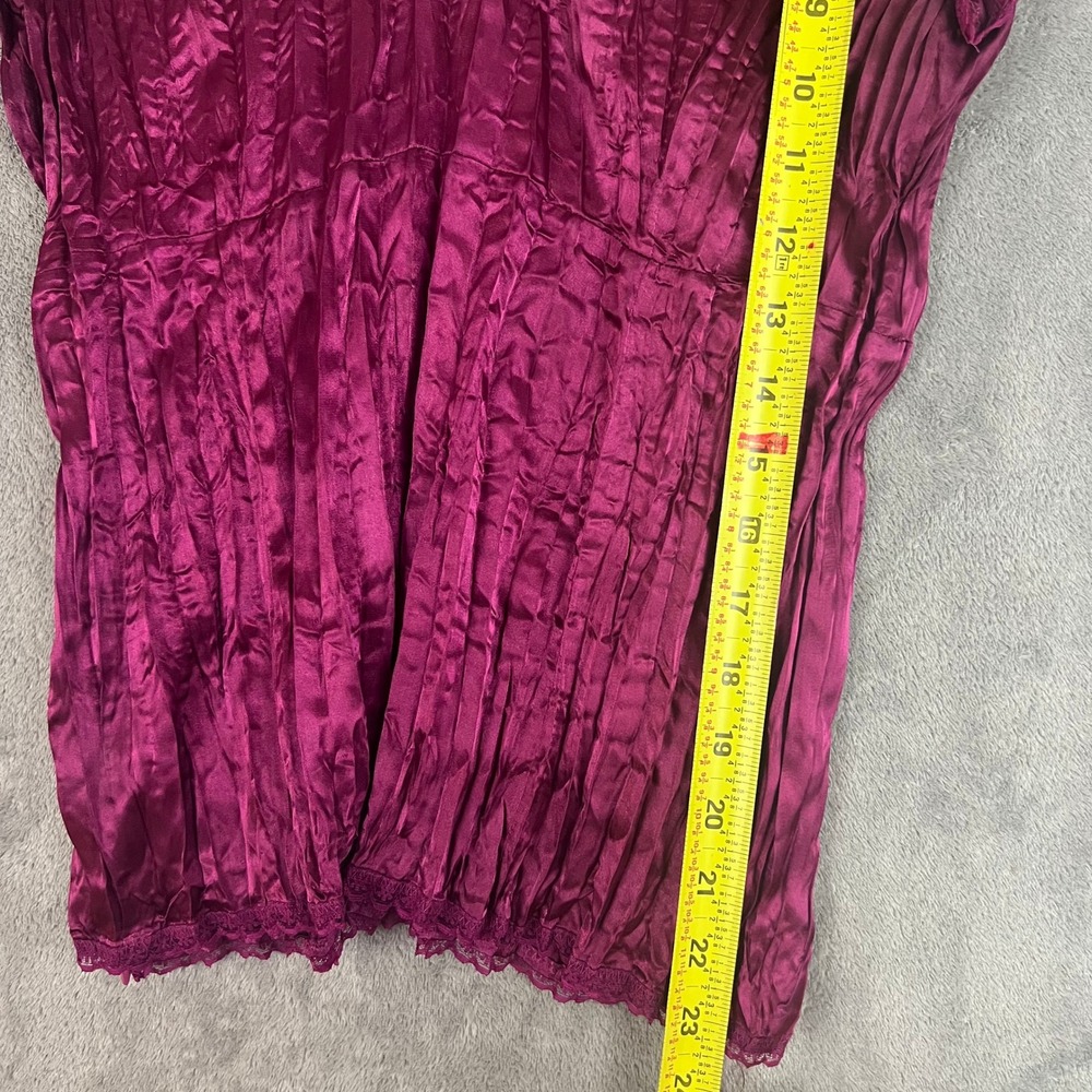Vintage Y2K Crinkle Satin Top Womens M Cap Sleeve Whimsigoth Blouse Plum - Picture 6 of 8